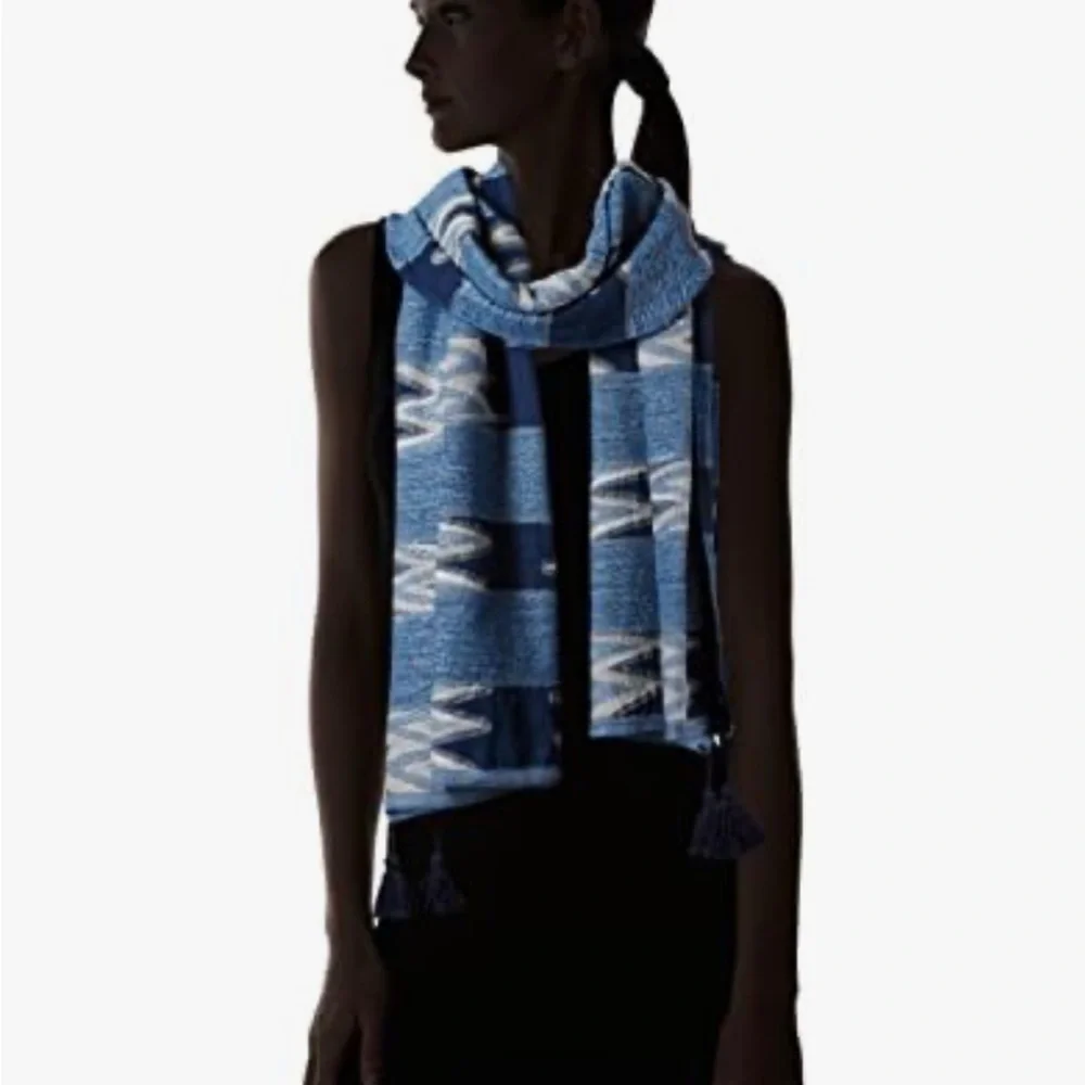 Lucky Brand Navy Blue 100% Cotton Scarf Wrap Capsule Aztec Summer Travel Coverup